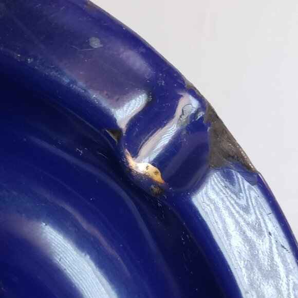 Vintage COBALT ENAMEL ASHTRAY Metal Blue Enamelware from Hungary - Picture 8 of 14